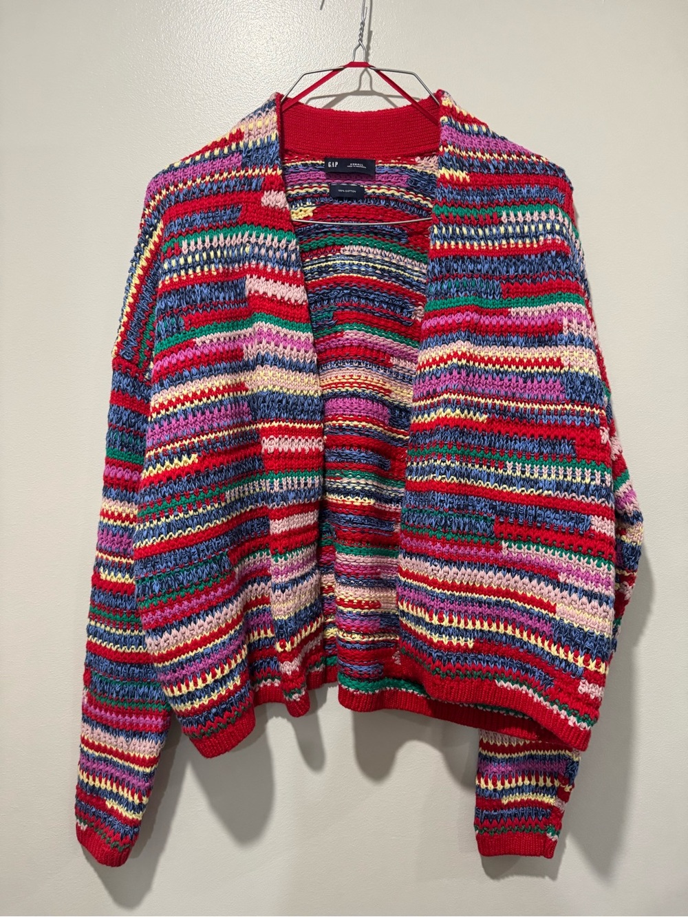GAP Multicolor Open-Front Stripe Cardigan - Red, Pink, Blue
